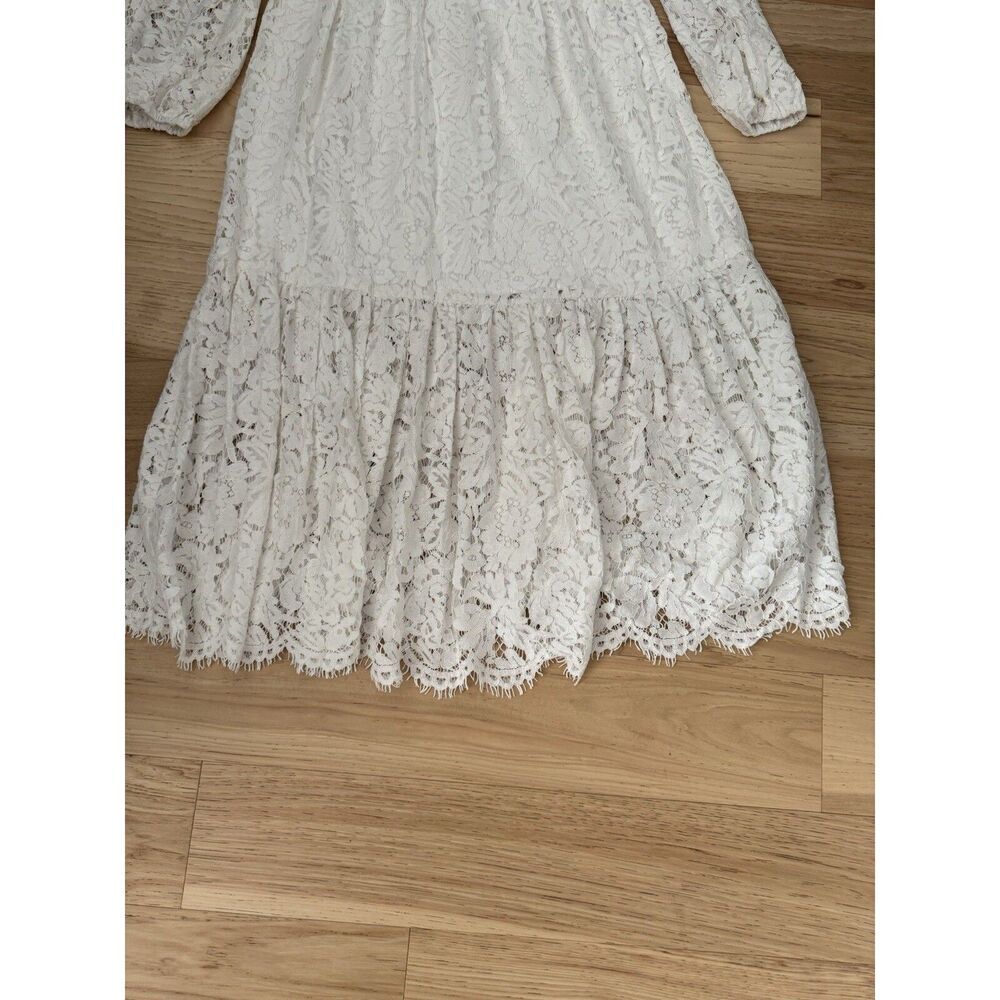 Generation Love White Lace Midi Dress V-Neck Long Sleeve Bridal XS New - Picture 9 of 13